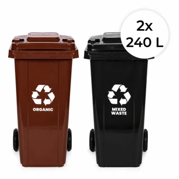 Set of 2 Waste Bins (2x 240L), Black and Brown