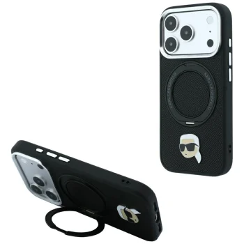 Karl Lagerfeld dėklas iPhone 18 Pro Max / 17 Pro Max su Ring Stand 360 MagSafe, juodas