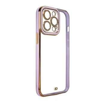 Dėklas iPhone 12 Pro Fashion Case su auksiniu rėmeliu, skaidrus, violetinis