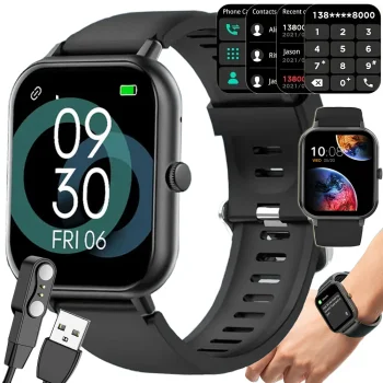 Smartwatch with Silicone Strap and Bluetooth Calls, Black