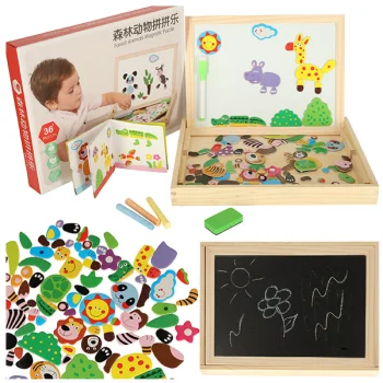 Ikonka Double-Sided Magnetic and Chalk Board with Puzzles