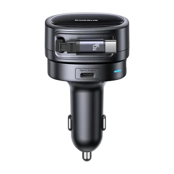 Car Charger Baseus PrimeTrip VR1 60W USB-A & USB-C with Retractable Cable - Black