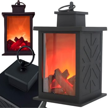 Decorative LED lantern with moving flame - battery-operated ambient light, black