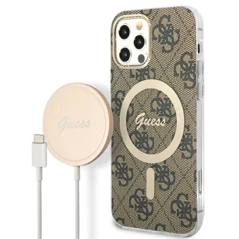 Apple iPhone 12 / 12 Pro 6.1'' Guess 4G Print MagSafe Case Cover (GUBPP12MH4EACSW) + Charger, Brown