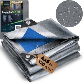 Waterproof Tarpaulin 400 x 500 cm 120 g/m² Plonos PL-500, silver-blue