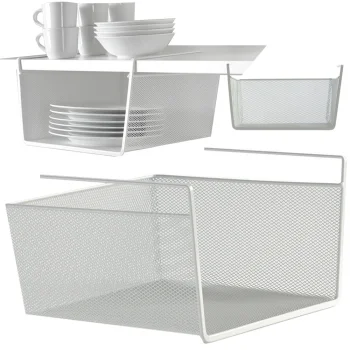 Under Shelf Hanging Metal Basket Organizer, White