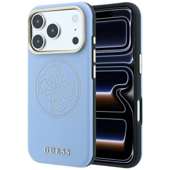 Guess Perforated 4G Gold Logo MagSafe Case for iPhone 18 Pro Max / 17 Pro Max, Light Blue