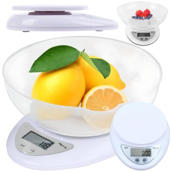 Elektroniskie virtuves svari ar bļodu 5 kg, LCD displejs