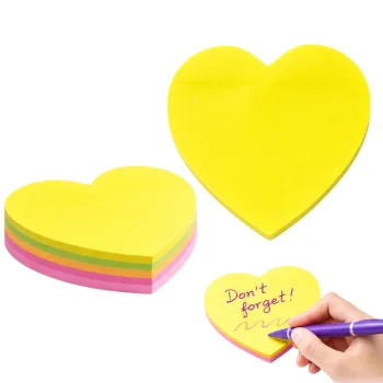 Heart-Shaped Sticky Notes Memo Pad 100 Pcs, mixed colors