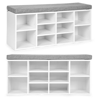 ModernHome WYJ-015 Shoe Cabinet with Seat, 10 Shelves, White