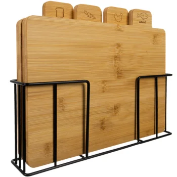 Bamboo Cutting Board Set with Stand 4 pcs RUHHY, natural