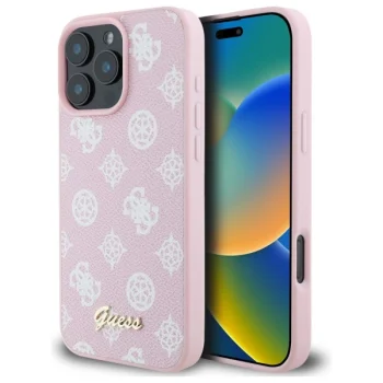 Guess iPhone 16 Pro Max Case Peony Script MagSafe, Pink