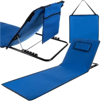 Trizand Beach Mat with Backrest and Pillow 150x50 cm, Blue