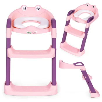 ECOTOYS Kids Toilet Training Seat with Ladder and Steps, Pink
