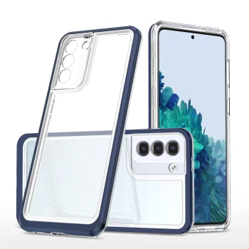 Hybrid Armor Clear 3in1 Case for Samsung Galaxy S23, Transparent with Blue Frame
