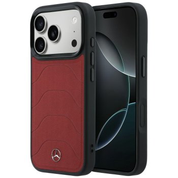 Mercedes Leather Mesh with Bow Line MagSafe Case for iPhone 17 Pro Max, Red