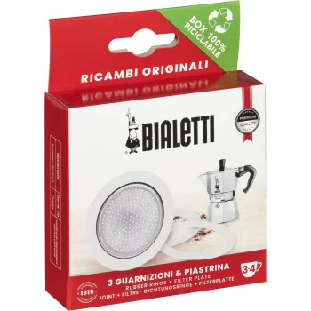 Bialetti Replacement Gaskets and Filter 3-4 Cups (3 Rings + 1 Plate)