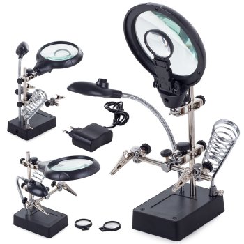 Helping Hand Magnifier with 5 LED Light and Soldering Iron Holder 2.5X 90mm