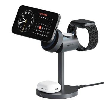 Bezvadu lādētājs MagFusion 3 in 1 Aukey LC-MC311, 15W Qi2 (pelēks) | Wireless charger (gray)