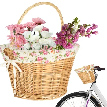 Woven Bicycle Basket with Floral Pattern and Click Mount