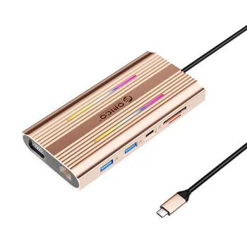 Orico XDR 12-in-1 RGB USB-C Docking Station, PD 100W, 2x HDMI 4K, VGA, RJ45, Rose Gold