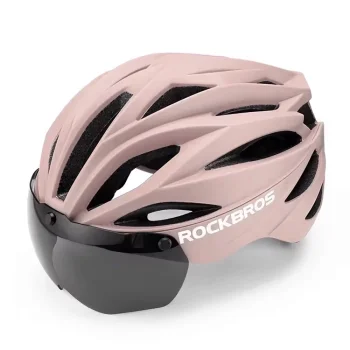 Rockbros Bike Helmet with Visor and Detachable UV Goggles, Brown