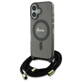 Guess iPhone 16 Case Crossbody Cord Script MagSafe, Black