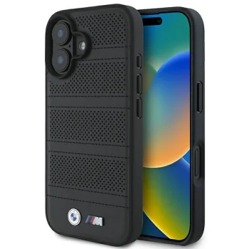 BMW iPhone 16 Case M Perforated And Stitched Line MagSafe - Black