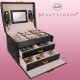 Lockable Jewelry Box Organizer with Mirror and Drawers, Black