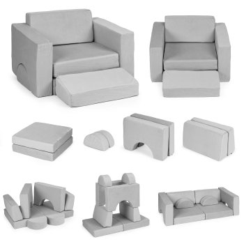 Moduļu rotaļu dīvāns bērniem DIY no 8 spilveniem ECOTOYS, pelēks