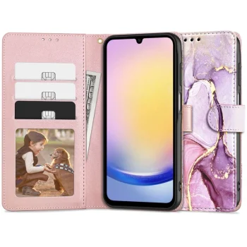 Tech-Protect Wallet Case for Samsung Galaxy A25 5G, Pink Marble