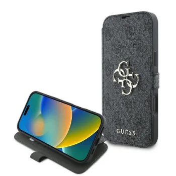 Apple iPhone 16 Plus 6.7" Guess 4G Metal Logo Book Case Cover, Black