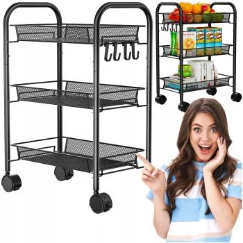 Mobile Rolling Storage Cart with Wheels for Kitchen Bathroom