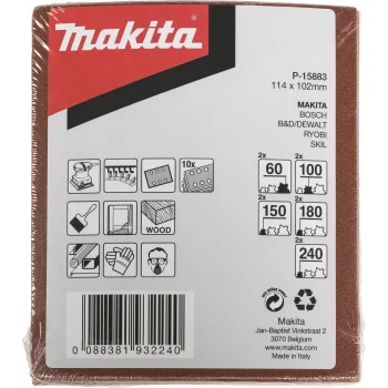 Makita P-15883 Sandpaper Set 102 x 114 mm with Hook and Loop, 10 pcs