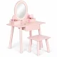 Kids Wooden Vanity Table with LED Mirror and Stool ECOTOYS, Pink