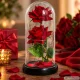 Eternal Rose in Glass Dome with LED RGB Light (Two Roses), Red