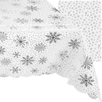 Christmas Tablecloth Ruhhy 22790 with Silver Snowflakes 71x55 in (180x140cm), White