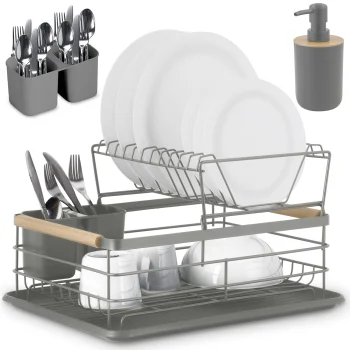 Massido MS-601 2-Tier Dish Drying Rack, Grey