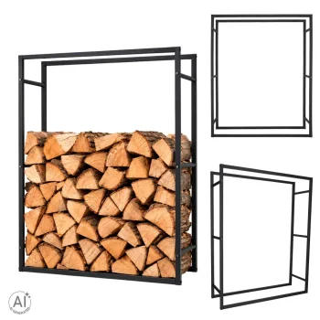 Metal Fireplace Firewood Rack 100 x 80 x 25 cm, Black
