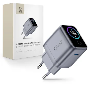 Tech-Protect PowerVision NC45W-GaN 1-Port USB-C 45W Wall Charger - Dark Gray