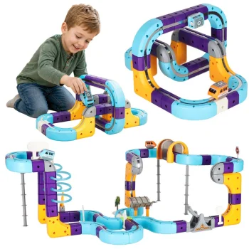 Magnetic Building Blocks - Racing Track with Cars, 129 Pieces