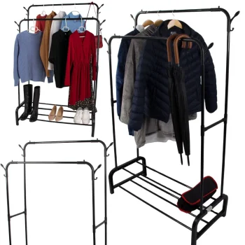 Freestanding Clothes Rack with Shoe Shelves, Black, 160 cm