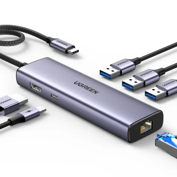 Ugreen CM512 6-in-1 USB-C Hub (3x USB 3.0, HDMI, RJ45, USB-C PD) - Gray