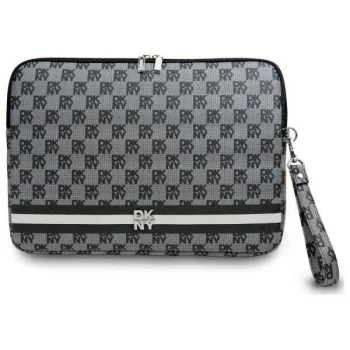 DKNY 16" Laptop Sleeve Checkered Pattern Printed Stripes, Black