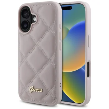 Guess iPhone 16 Case Quilted Metal Logo, Pink