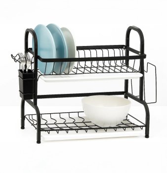 2-Tier Dish Drying Rack with Drainboard and Cutlery Holder