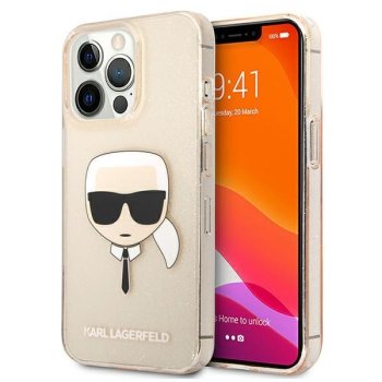 Apple iPhone 13 Pro 6.1" Karl Lagerfeld Glitter Karl Head Case Cover (KLHCP13LKHTUGLGO), Gold