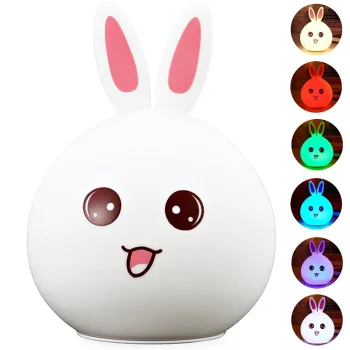LED Silicone Rabbit Night Light for Kids RGB Touch, White