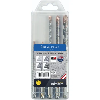 Alpen SDS-plus F4 MB5 Hammer Drill Bit Set for Concrete, 5-Piece (5-10 mm)