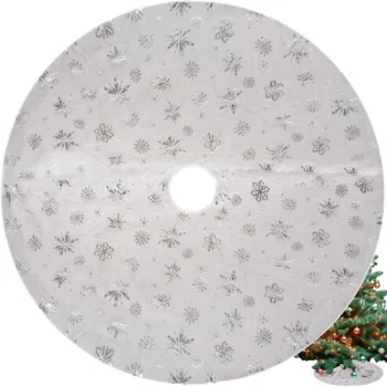 Ruhhy Christmas Tree Skirt with Stars, 78 cm, White/Silver